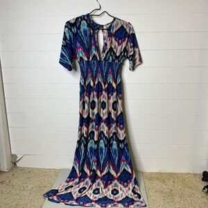 Cristina Love Pink‎ Blue Paisley Print Bohemian Style Maxi Dress Size Medium
